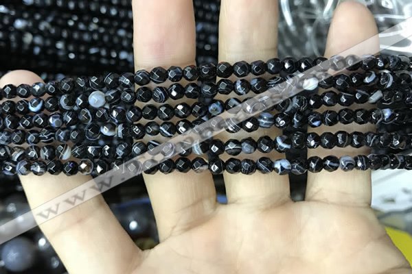 CAA2644 15.5 inches 4mm faceted round banded black agate beads