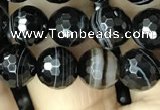 CAA2646 15.5 inches 8mm faceted round banded black agate beads