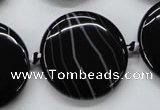 CAA265 15.5 inches 30mm flat round black line agate gemstone beads