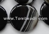 CAA266 15.5 inches 34mm flat round black line agate gemstone beads