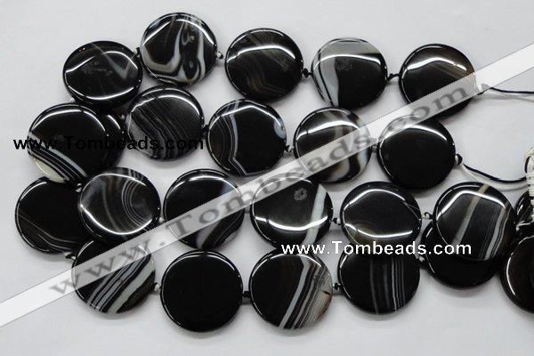 CAA266 15.5 inches 34mm flat round black line agate gemstone beads