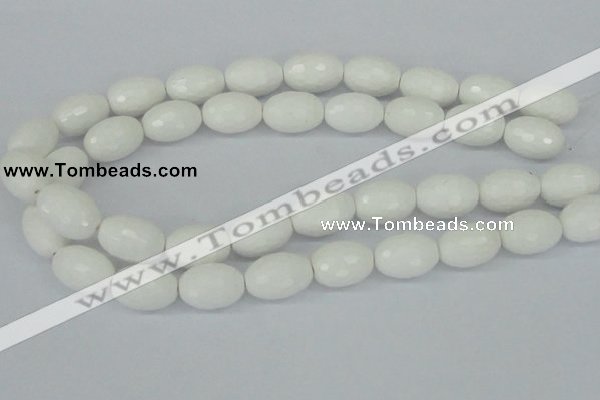 CAA27 15.5 inches 15*20mm faceted rice white agate gemstone beads