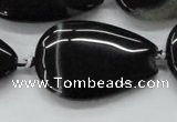 CAA270 15.5 inches 25*40mm flat teardrop black line agate beads