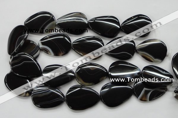 CAA271 15.5 inches 30*35mm flat teardrop black line agate beads