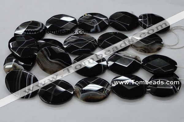 CAA275 15.5 inches 18*25mm faceted oval black line agate beads