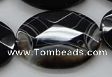 CAA276 15.5 inches 30*40mm faceted oval black line agate beads