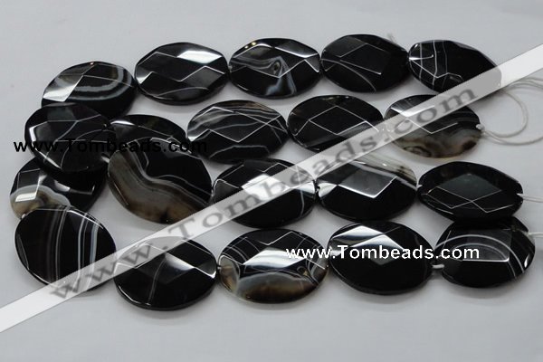 CAA276 15.5 inches 30*40mm faceted oval black line agate beads