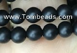 CAA2761 15.5 inches 4mm round matte black agate beads wholesale