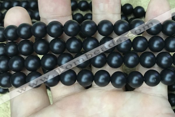 CAA2764 15.5 inches 10mm round matte black agate beads wholesale