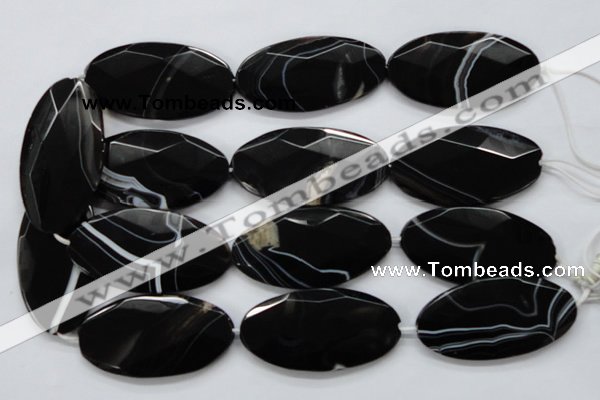 CAA277 15.5 inches 30*60mm faceted oval black line agate beads