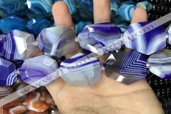 CAA2771 25*32mm - 27*35mm faceted freeform line agate beads