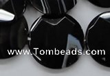 CAA280 15.5 inches 18mm faceted coin black line agate beads