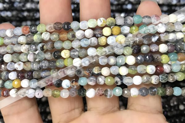 CAA2814 15 inches 4mm faceted round fire crackle agate beads wholesale