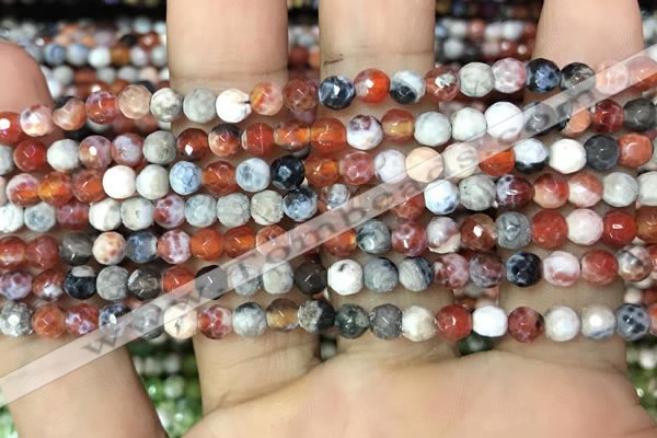 CAA2818 15 inches 4mm faceted round fire crackle agate beads wholesale