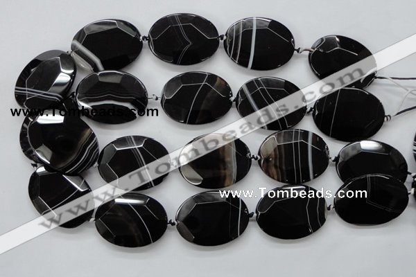 CAA282 15.5 inches 30*40mm faceted oval black line agate beads