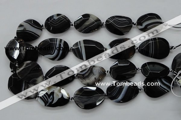 CAA284 15.5 inches 28*38mm faceted freeform black line agate beads