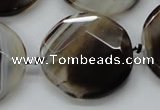 CAA290 15.5 inches 35mm faceted coin black line agate beads