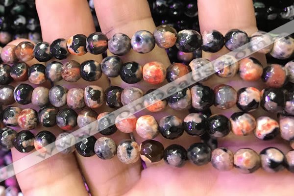 CAA2903 15 inches 6mm faceted round fire crackle agate beads wholesale