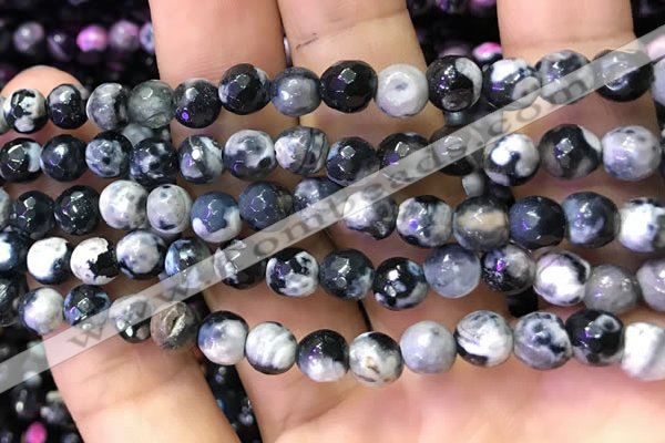 CAA2907 15 inches 6mm faceted round fire crackle agate beads wholesale