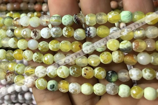 CAA2919 15 inches 6mm faceted round fire crackle agate beads wholesale