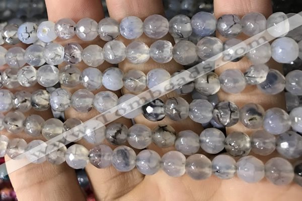 CAA2930 15 inches 6mm faceted round fire crackle agate beads wholesale