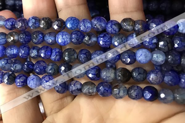 CAA2932 15 inches 6mm faceted round fire crackle agate beads wholesale