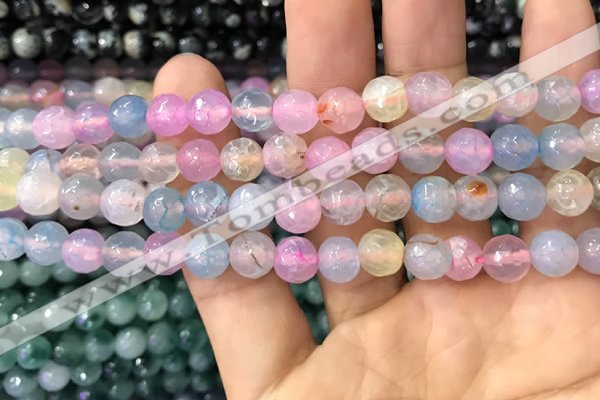 CAA2960 15 inches 8mm faceted round fire crackle agate beads wholesale