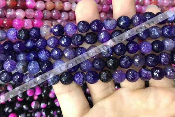 CAA2963 15 inches 8mm faceted round fire crackle agate beads wholesale