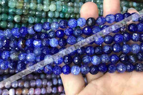 CAA2964 15 inches 8mm faceted round fire crackle agate beads wholesale