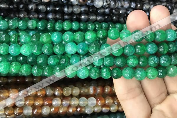 CAA2967 15 inches 8mm faceted round fire crackle agate beads wholesale