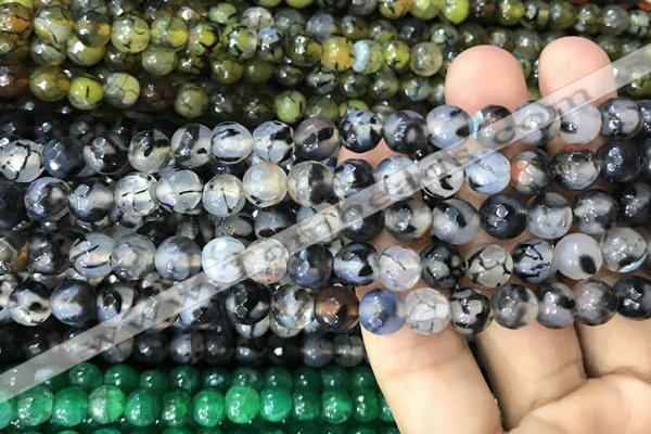 CAA2969 15 inches 8mm faceted round fire crackle agate beads wholesale