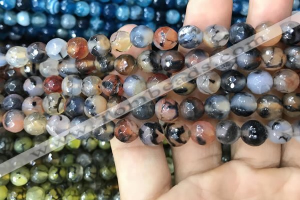 CAA2970 15 inches 8mm faceted round fire crackle agate beads wholesale