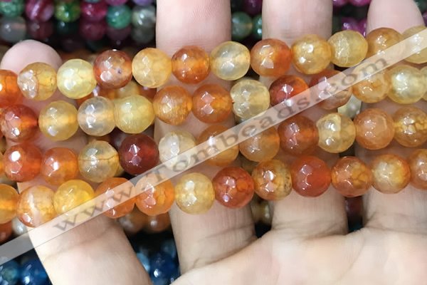 CAA2971 15 inches 8mm faceted round fire crackle agate beads wholesale