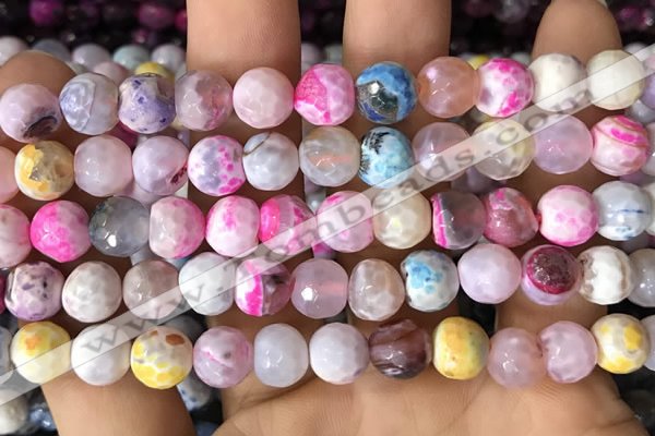 CAA2974 15 inches 8mm faceted round fire crackle agate beads wholesale