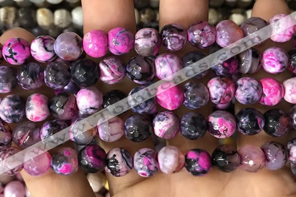 CAA2975 15 inches 8mm faceted round fire crackle agate beads wholesale