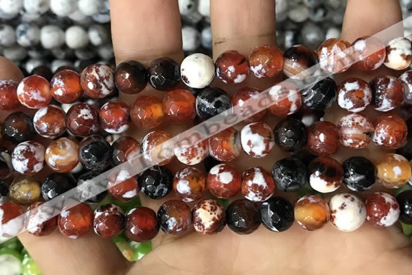 CAA2978 15 inches 8mm faceted round fire crackle agate beads wholesale