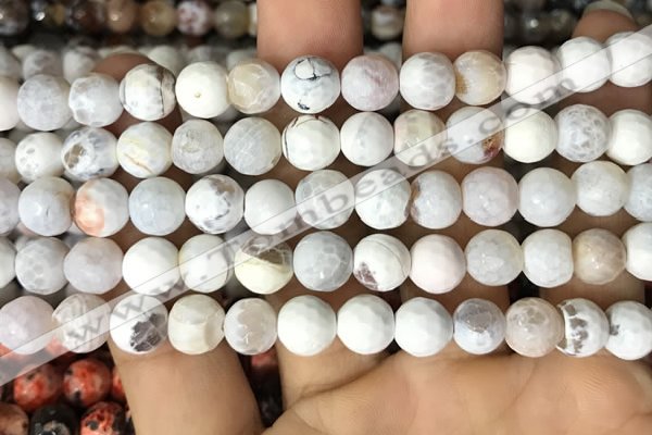 CAA2984 15 inches 8mm faceted round fire crackle agate beads wholesale