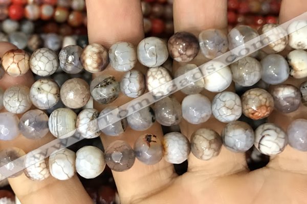 CAA2988 15 inches 8mm faceted round fire crackle agate beads wholesale