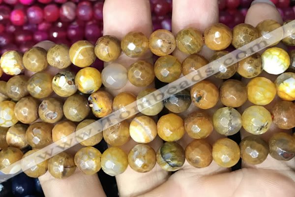 CAA2989 15 inches 8mm faceted round fire crackle agate beads wholesale