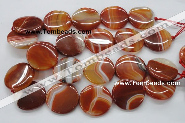 CAA299 15.5 inches 35mm flat round red line agate gemstone beads