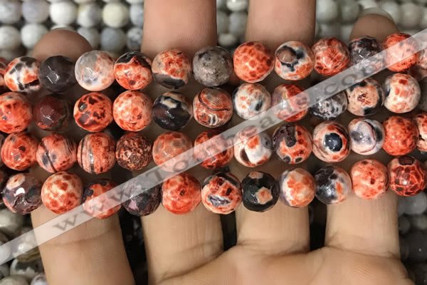 CAA2992 15 inches 8mm faceted round fire crackle agate beads wholesale