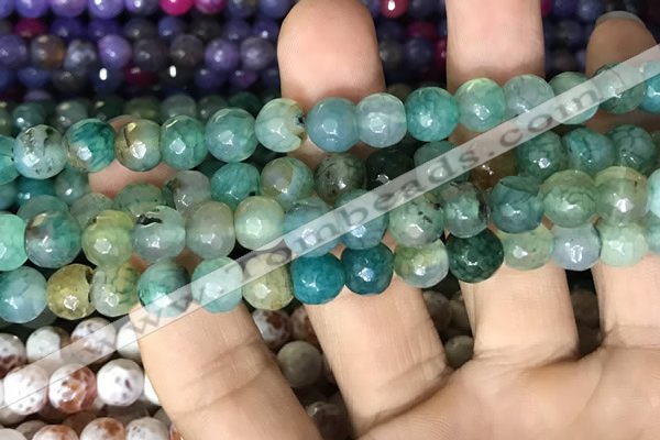 CAA2999 15 inches 8mm faceted round fire crackle agate beads wholesale