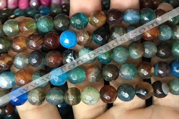 CAA3002 15 inches 8mm faceted round fire crackle agate beads wholesale