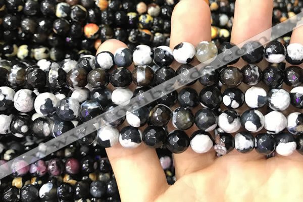 CAA3012 15 inches 8mm faceted round fire crackle agate beads wholesale