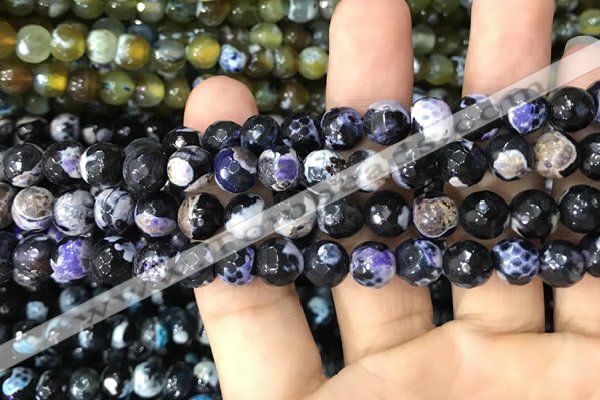 CAA3016 15 inches 8mm faceted round fire crackle agate beads wholesale