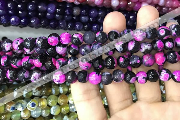 CAA3017 15 inches 8mm faceted round fire crackle agate beads wholesale