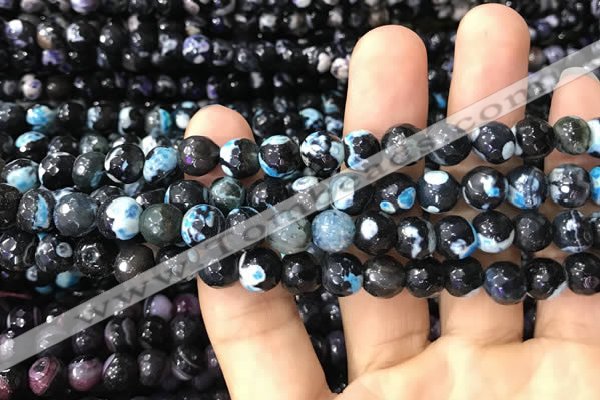 CAA3018 15 inches 8mm faceted round fire crackle agate beads wholesale