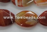 CAA303 15.5 inches 18*25mm faceted oval red line agate beads