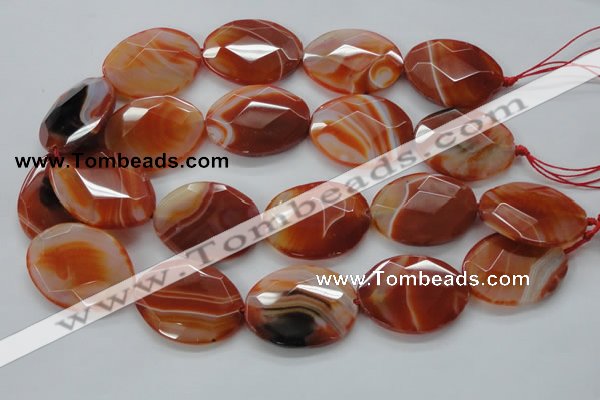 CAA304 15.5 inches 28*40mm faceted oval red line agate beads