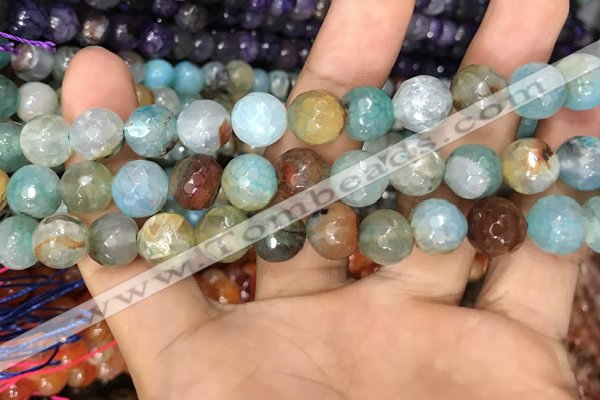 CAA3040 15 inches 10mm faceted round fire crackle agate beads wholesale